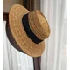 thumbnail image 3 of Sombrero de paja hecho a mano para mujer, nuevo estilo, Riviera francesa, vacaciones en la playa, tejido calado, gorra con protección solar superior plana, talla grande, 3 of 5