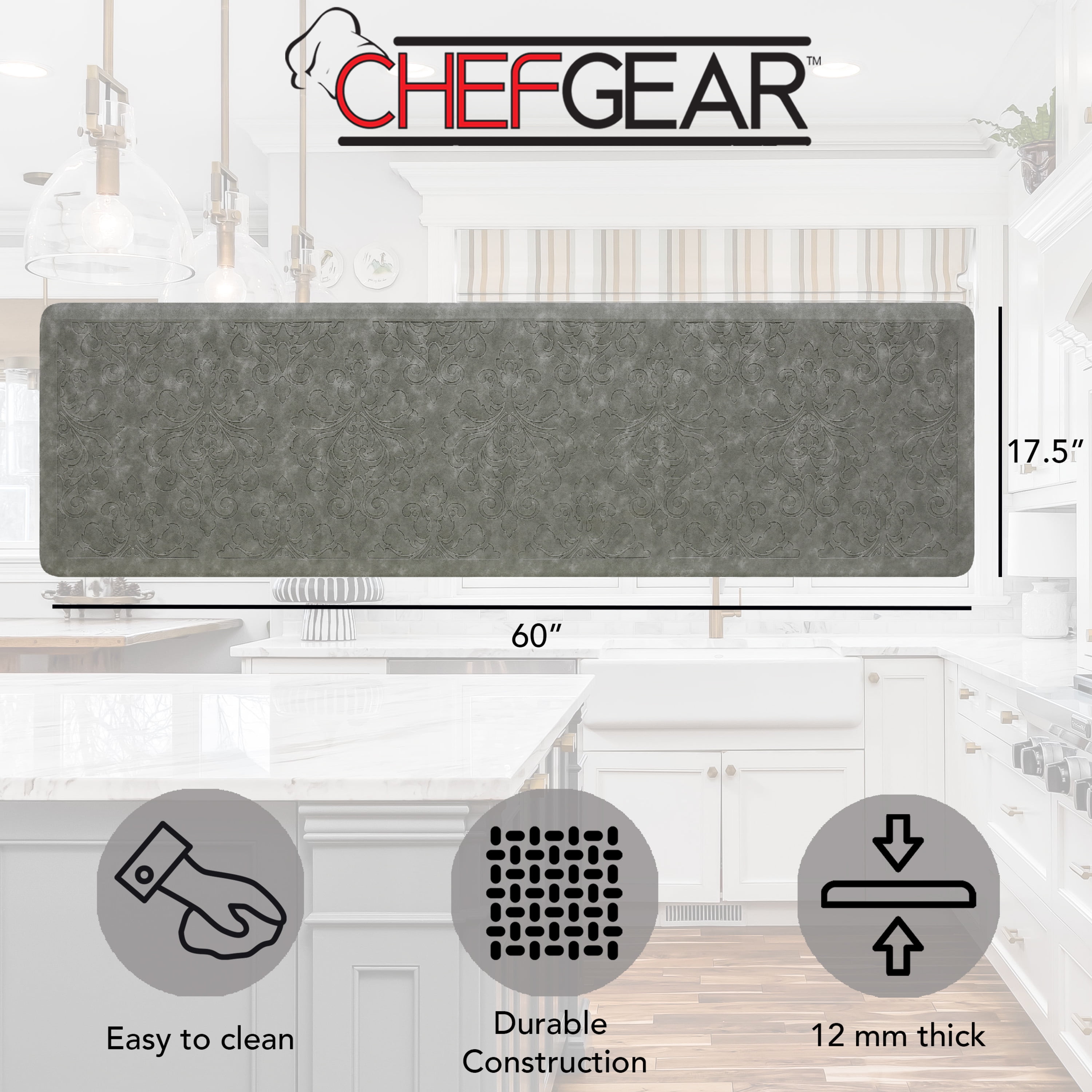 Chef Gear Marni Wellness Kitchen Mat, Gray, 17.5" x 60"