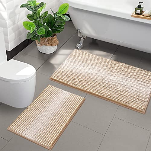 Juego de alfombras de baño BSICPRO de chenilla, 2 piezas, Bei