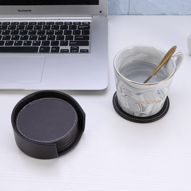 PU Leather Coaster Set with Holder Set Round Heat Insulation Cup