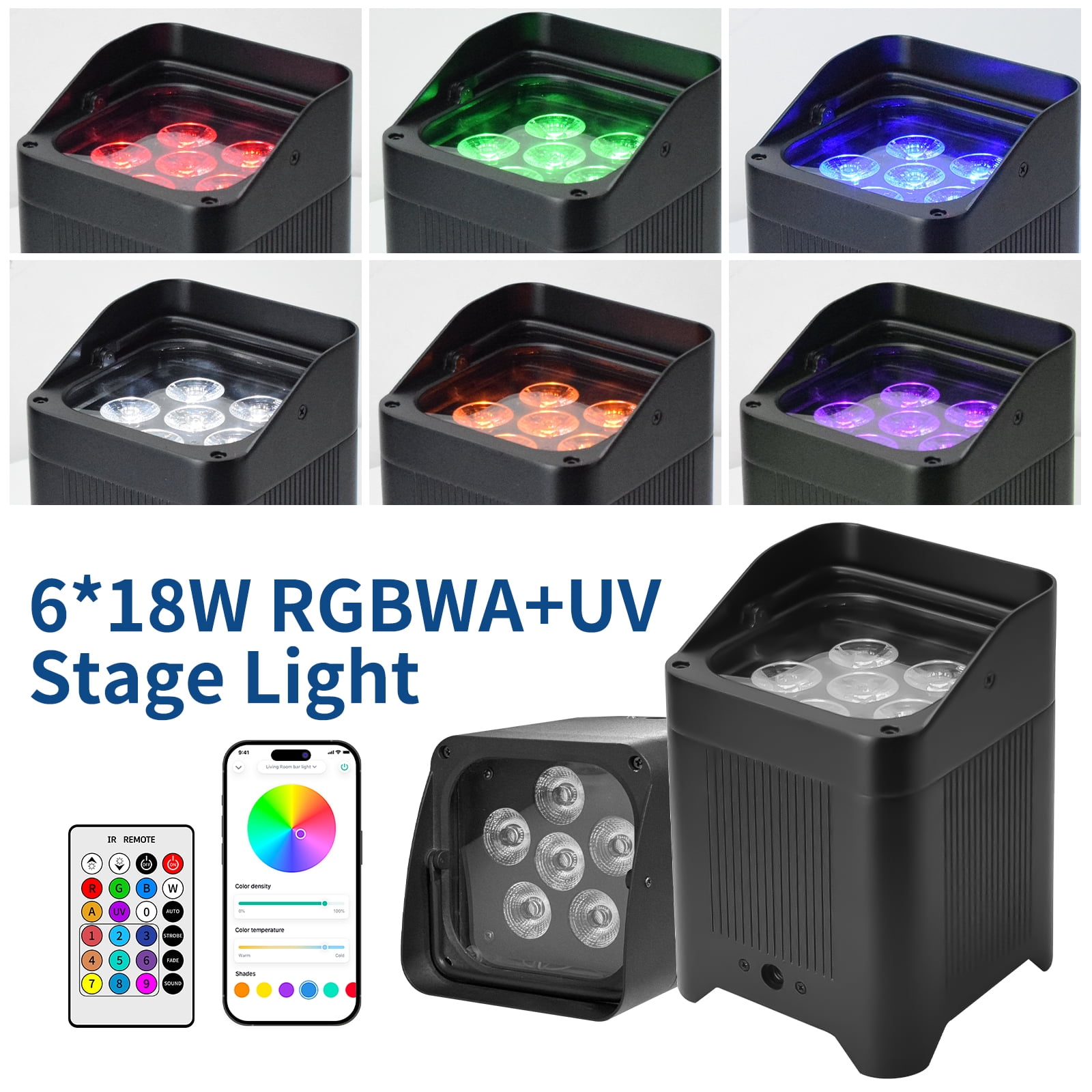 Battery Powered Uplights Rechargeable Par Can 6x18W RGBWA+UV LED Stage Lights