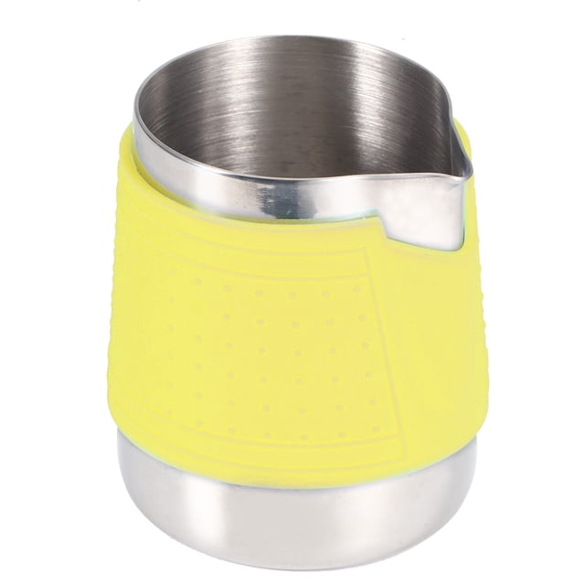 Jarra de café de silicona antiescaldaduras de acero inoxidable de 350 ml para espumar leche y hacer arte latte (amarilla)