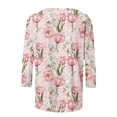 thumbnail image 5 of CYMMPU T-Shirts Button up V Neck Blouses for Women Dressy Casual Floral Printed 3/4 Sleeve Summer Trendy Shirts Loose Fit Spring Tops Business Elegant Work Tops T-Shirts Pink XL, 5 of 7