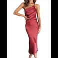 thumbnail image 3 of Vestido de Mujer con Tirantes, Cintura Media, Color Liso, Espalda Baja, Lazo, Elegante, con Hombros Descubiertos y Medio. Rojo M, 3 of 9
