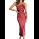 thumbnail image 3 of Vestido de Mujer con Tirantes, Cintura Media, Color Liso, Espalda Baja, Lazo, Elegante, con Hombros Descubiertos y Medio. Rojo XL, 3 of 9
