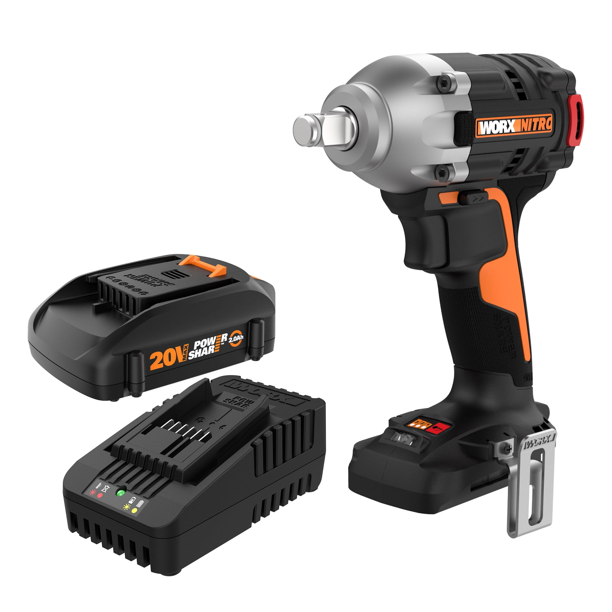 Worx Nitro WX272L 20V Power Share 1/2" Cordless Impact Wrench with Brushless Motor Battery and Charger Included