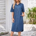 thumbnail image 4 of AherBiu Robe Midi en Denim pour Femmes à Manches Courtes, Boutonnée, Col à Revers en V, avec Poches, 4 of 7