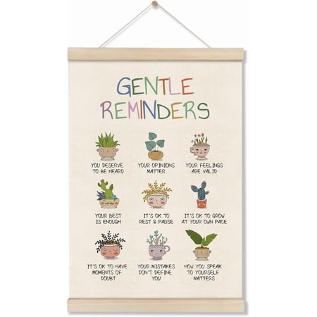 Positive Affirmations Gentle Reminders Wall Decor - Motivational Mental Health Inspirational Wall Art Hanger Frame for Therapy Therapist Counselling Office Kids Playroom Nursery Classroom, 16x12 Inch