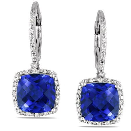 - Sterling Silver Created Sapphire and 1/5ct TDW Diamond Earrings (G-H, I3)