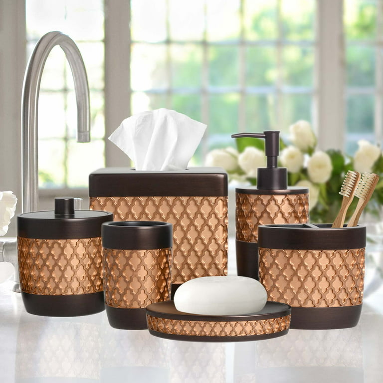Bathroom Accessories Set with Tissue Box Cover, Soap Dish, Cotton Swab  Holder, Vanity Tray