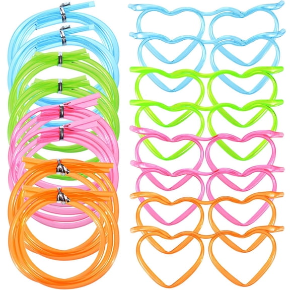 8pcs Eyeglasses Plastic Silly Drinking Straw Eyeglasses DIY in Cute Heart Fun Loop Straws Crazy Glasses for Adults Kids Birthday Annual Meeting Parties (4 Colors)
