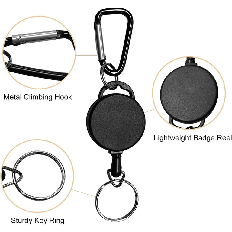 Retractable Key Chain 2 Pack Heavy-Duty Badge Reel Holder Self-retracting  Key Ring for Men/Woman, ID Cards or USB , Black 