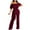 Wine, variant on LYXSSBYX Jumpsuits for Women Dressy Women's Spring and Summer Solid Color Off Shoulder Hollow Lace Ruffle Waist Tie Up Jumpsuit