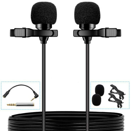 Premium 5 Feet Dual-head Lavalier Microphone, Professional Lapel Clip-on Omnidirectional Condenser Mic for Apple iPhone,Android,PC,Recording Youtube,Interview,Video