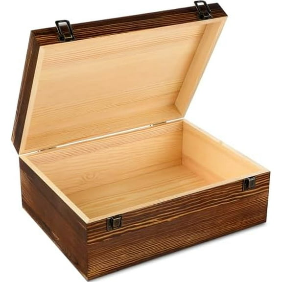 Extra Large Wooden Memory Box with Hinged Lid for Keepsakes Unfinished Pine DIY Craft Stash Wooden Box for Arts Gift and Storage Decorative