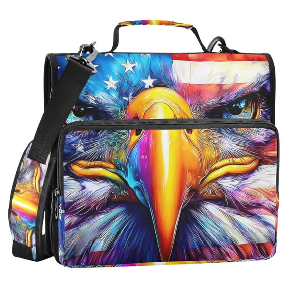 ALAZA Zipper Binder Flag Eagle 2 in 3 Ring Trapper Keeper 500 Sheet Capacity File Folder Organizer Bag