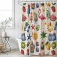 thumbnail image 4 of Flamingo Bathroom Shower Curtains with 12 Hooks Polyester Waterproof Shower Curtain for Stalls and Bathtubs Tropical Coconut Leaf Watermelon Lemon Starfish Decorative Bathroom Curtain 36x72 Inches, 4 of 9