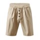 thumbnail image 4 of pstuiky Pantalones cortos de gimnasio para hombre, Pantalones cortos de lino con cintura elástica y botones de color liso para hombre, versátiles y a la moda., 4 of 8