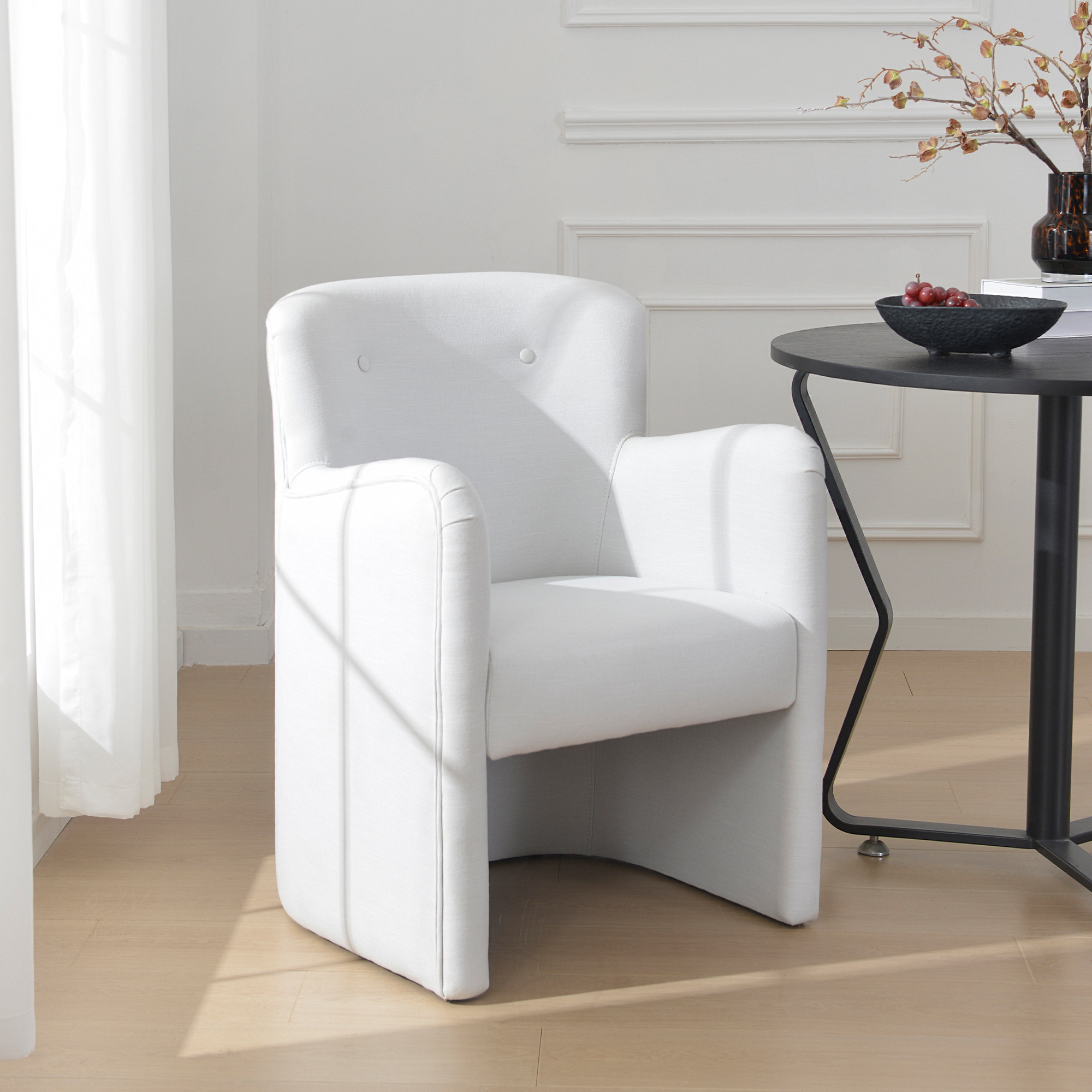 24" Wide Modern Dining Chair Performance Fabric Upholstered Dining Armchair for Kitchen Dining Room Living Room (Ivory)