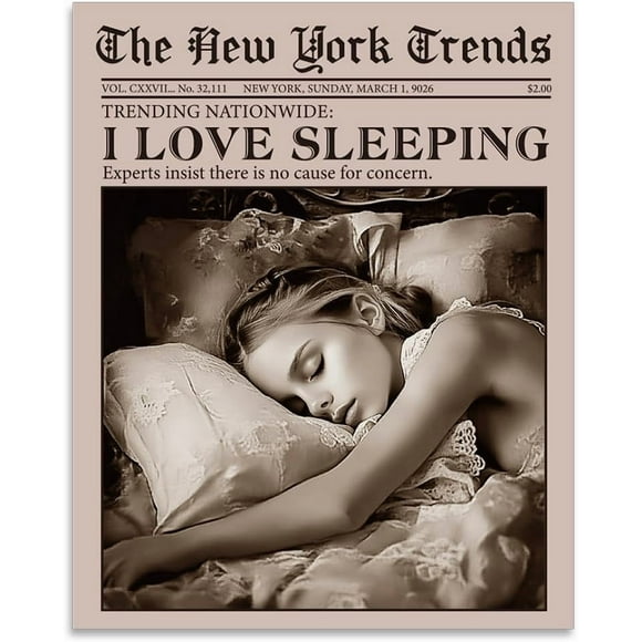 1PCS I Loving Sleeping Wall Prints Vintage Wall Art Posters Wall Posters Prints for Walls Girl Sleeping Art Posters for Bedroom Artwork Aesthetic Posters for Bedroom Unframed 28x35cm