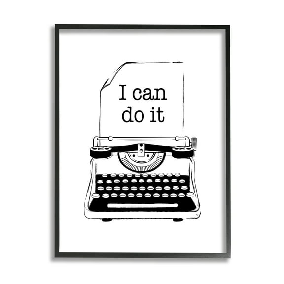 Stupell Industries I Can Do It Typewriter Typography Painting Black Framed Art Print Wall Art, 11 x 14
