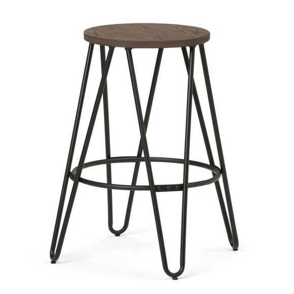 Kendall 24 inch Metal Counter Height Stool with Wood in Black, Cocoa Brown