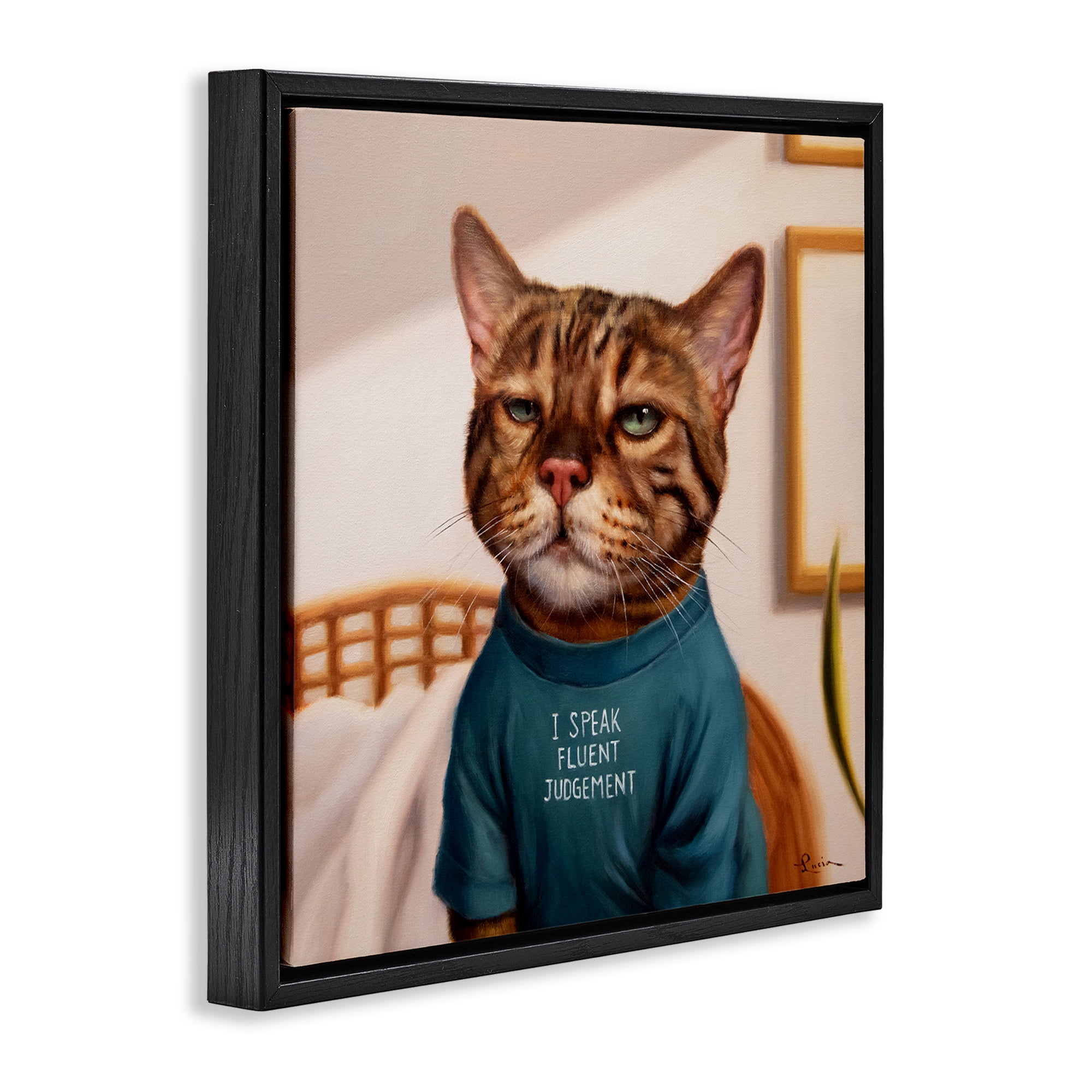 Stupell Industries Cattitude Speak Fluent Judgement Black Framed Floater Canvas Wall Art, design by Lucia Heffernan