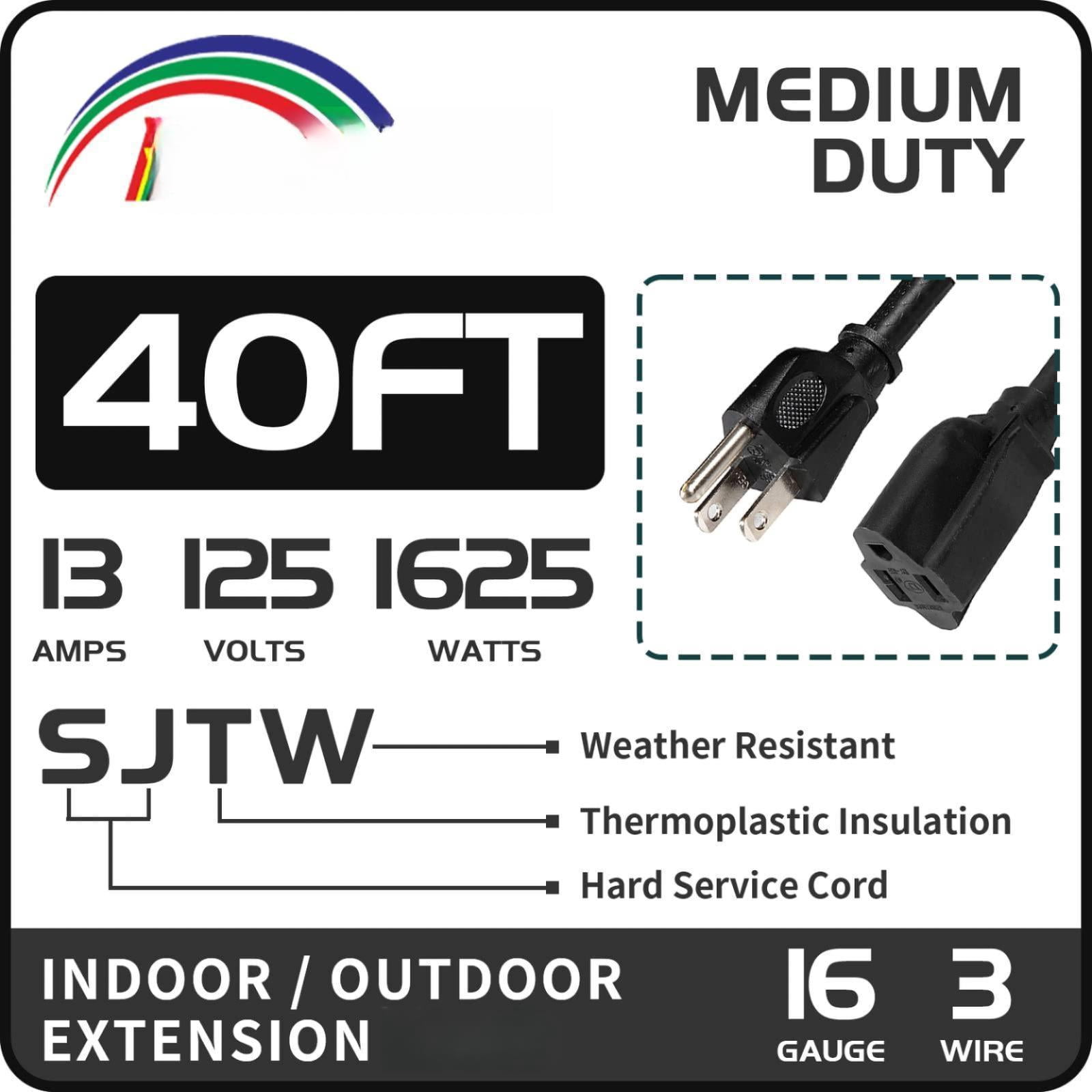 Extension Cord Black 40FT Standard for Outdoor Indoor Use