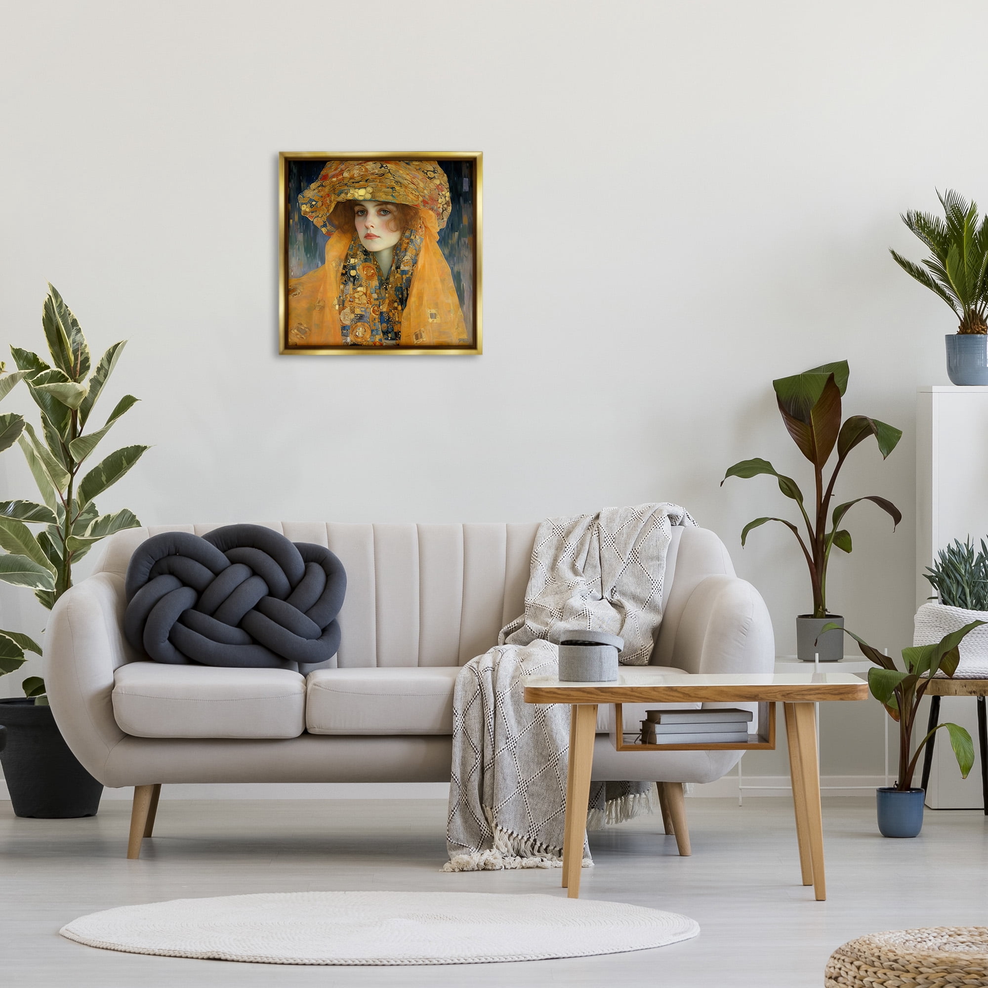 Stupell Industries Traditional Patterned Portrait Abstract Painting Gold Floater Framed Canvas Art Print Wall Art, 25 x 25
