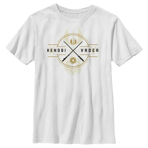 Boy's Star Wars: Obi-Wan Kenobi Vader and Kenobi Lightsaber Crest  Graphic Tee White X Large