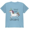 Peace Love Unicorns Youth T Shirt Light Blue YXL