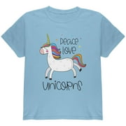 Angle View: Peace Love Unicorns Youth T Shirt Light Blue YSM