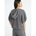 thumbnail image 3 of Scoop Women’s Mineral Washed Zip Hoodie with Short Puff Sleeves, Sizes XS-XXL, 3 of 5