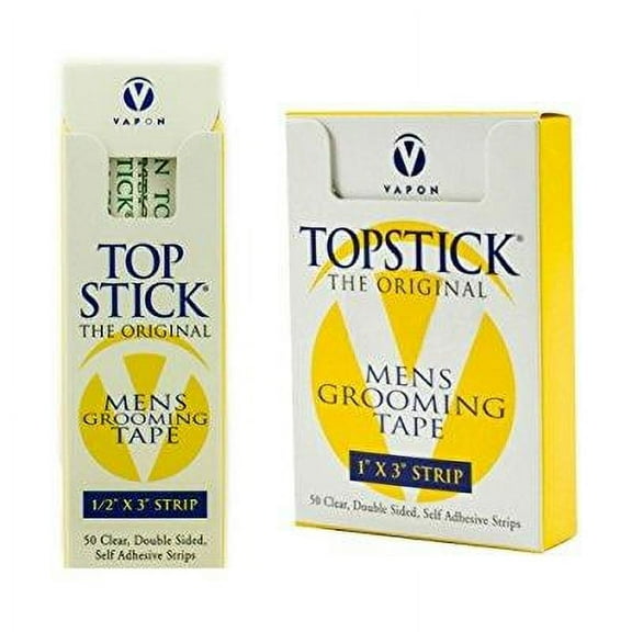 Topstick Men's Clear Double Sided Grooming Tape Bundle - (1 Box of 50 Strips) 1 x 3 & (1 Box of 50 Strips) 1/2 x 3