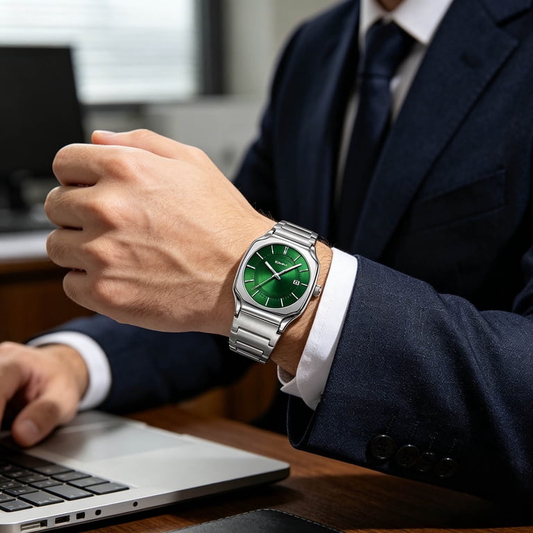 Men's Stainless Steel Quartz Business Dress Watch, Waterproof Luminous Date Calendar Wristwatch For Casual Timekeeping, Classic