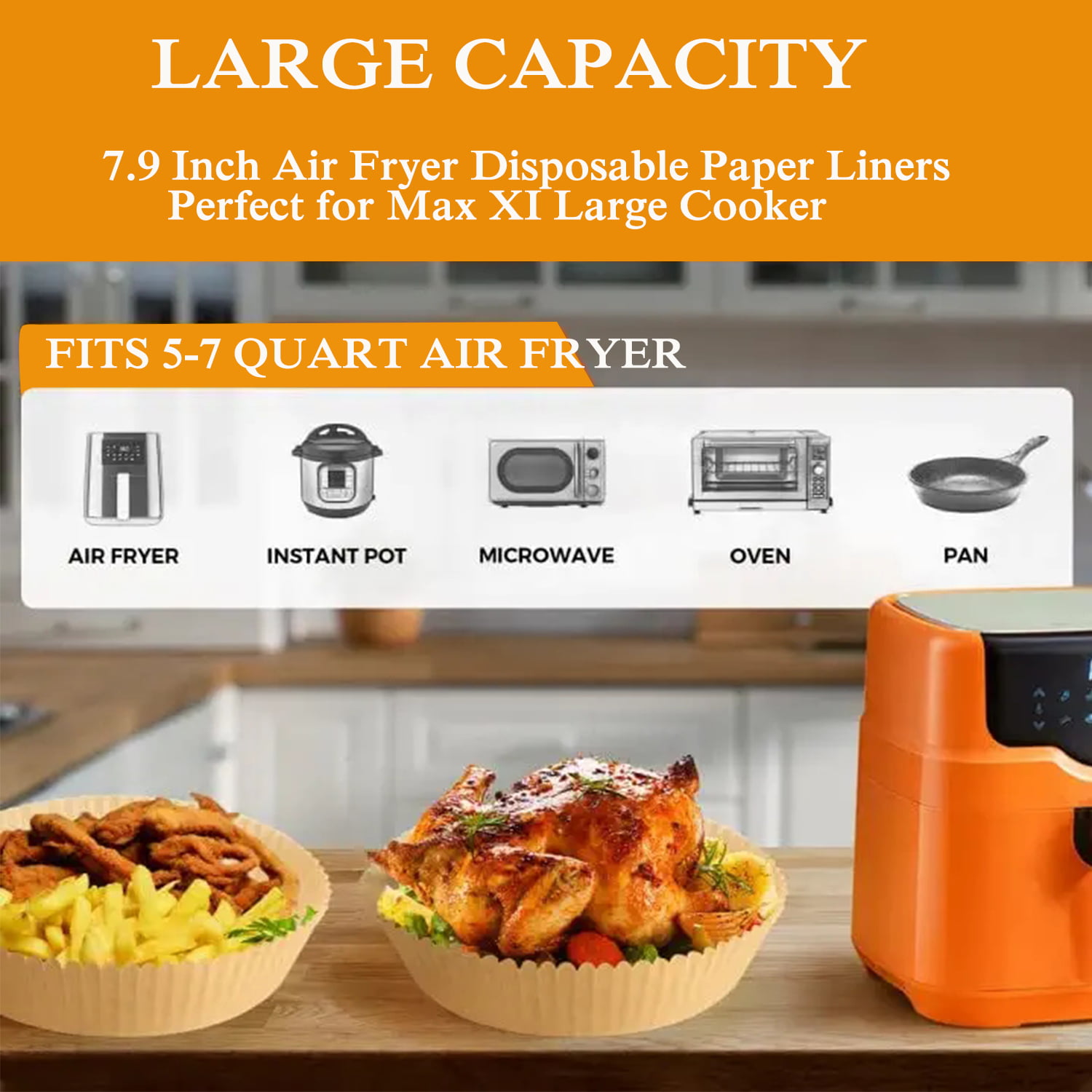 9 inch Air Fryer Disposable Paper Liner 125pcs, [ XL ] Non-Stick Parchment Liners for 5-6qt Air Fryer, Oil Resistant, Waterproof, Food Grade Baking