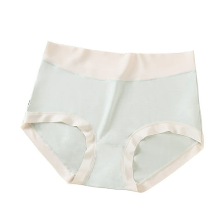 

PERZOE Underpants Women Panties Cotton Inner Crotch Color Matching Mid Waist High Stretch Moisture Absorption Briefs Underpants Underwear for Home