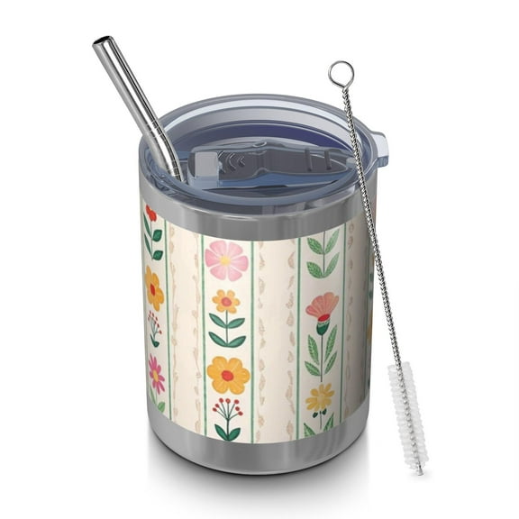 12oz Tumblers Pioneer Flower Vacuum Insulated Stainless Steel Travel Tumbler Cups Mug with Lid and Straw for Beer,Coffee,Beverages with Cleaning Brush for Cold & Hot Drinks