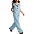 thumbnail image 5 of BRELIL Women's Two Piece Sets V Neck Sleeveless Hoodie Wide Leg Pants Casual Lounge Matching Sets Solid Boho Vacation Travel Outfits Loose Tracksuit, Sky Blue M, 5 of 6