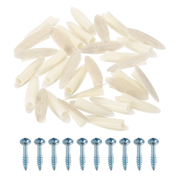 Uxcell 100 Pack Plastic Pocket Hole Plugs, 9mm Slant Hole Caps with Pocket Screws for Pocket Hole Jig Wood Working Tool Accessories, Wood Grain White