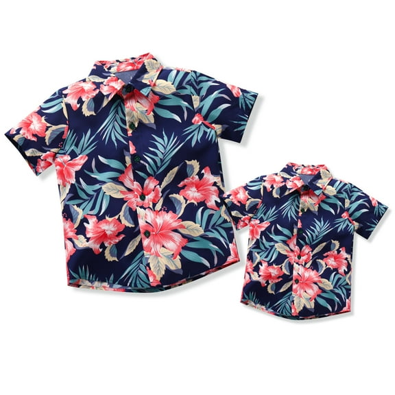 FYMNSI Daddy and Me Hawaiian Matching Outfits Father Son Tropical Print Matching Shirts Summer Men Boys Father's Day Tops (Boy 12-18M)