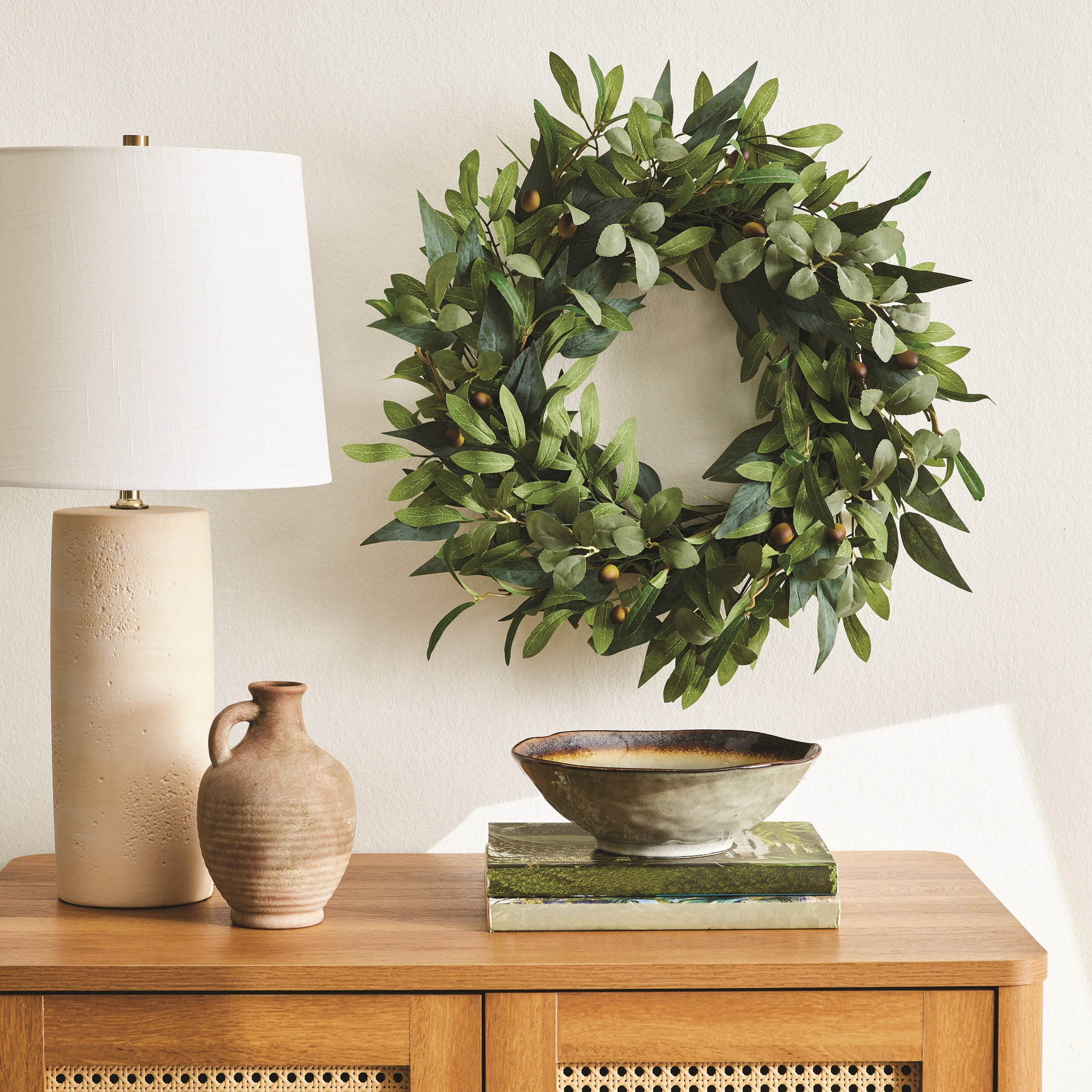 (2 pack) Better Homes & Gardens 18" Artificial Olive Stems Wreath, Polyester.