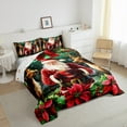 thumbnail image 3 of Feelyou Kawaii Santa Claus Full Size Comforter Sets, Winter Christmas Deer Bedding Comforter Set, Xmas Poinsettia Floral Reversible Bedding Sets, Microfiber Bedroom Decor, 3pcs, 3 of 8