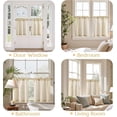 thumbnail image 4 of Striped Linen Kitchen Curtains 24 Inches Length Tier Curtains Farmhouse Modern Cafe Style Small Window Treatments Airy Light Filtering Rod Pocket for Living Room Bathroom 2 Panels Beige, 4 of 8
