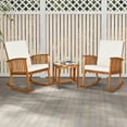 thumbnail image 3 of Costway 3 Pieces Acacia Wood Rocking Bistro Set with Coffee Table and Cushions for Lawn, 3 of 10