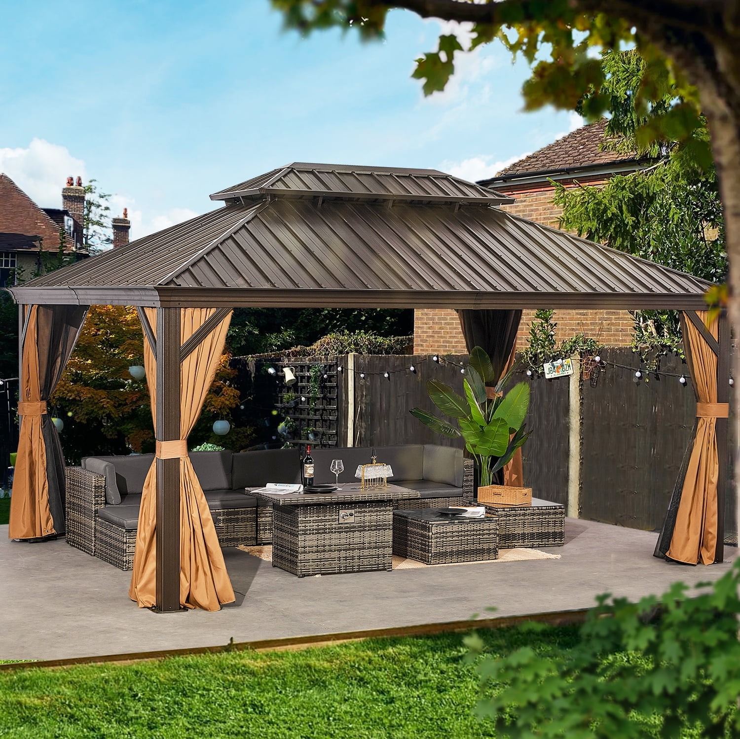 Sunmthink 12x16 ft. Outdoor Hardtop Gazebo, Double Roof and Aluminum Fram, for Patios