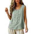 thumbnail image 4 of Womens Tank Tops Summer Cotton Linen Embroidery Casual Blouse Loose Fit Scoop Neck Gauze Boho Shirts, S, 4 of 7