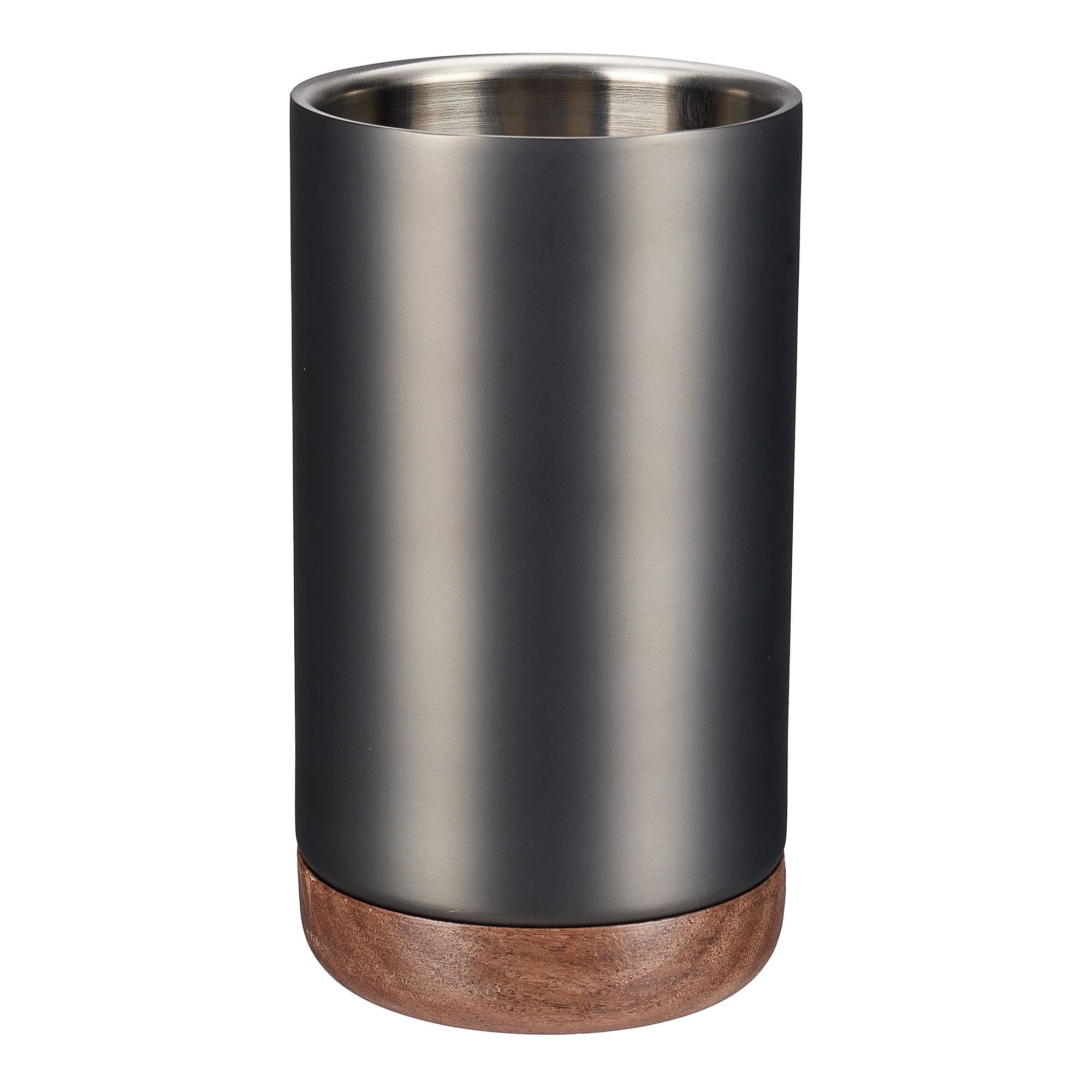 (2 pack) Better Homes & Gardens Double Walled Stainless Steel Wine Chiller with Acacia Wood base, Gun Metal