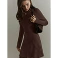 thumbnail image 6 of Women Turtle Neck Long Sleeve Bodycon Fall Winter Mini Slim Knit Sweater Dress Brown M, 6 of 7