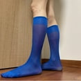 thumbnail image 6 of Mens Thin Sheer Formal Dress Suit Socks Casual Business Socks Nylon Breathable Over the Calf Wide Stripe Stockings, 6 of 9
